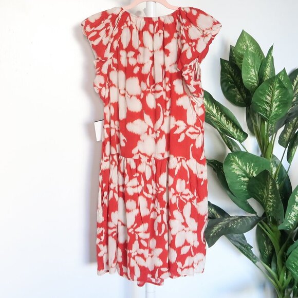 Velvet by Graham and Spencer Anthropologie Burnt Orange Abstract Floral Dress S - Picture 2 of 6